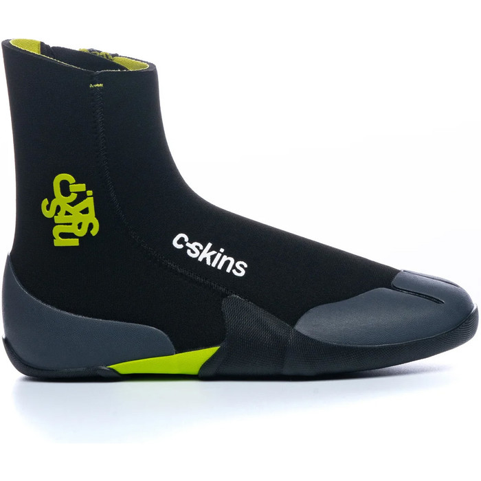 2024 C-Skins Junior Legend 5mm Zipped Round Toe Wetsuit Boots C-BOLE5JZ - Black / Flash Green / Charcoal